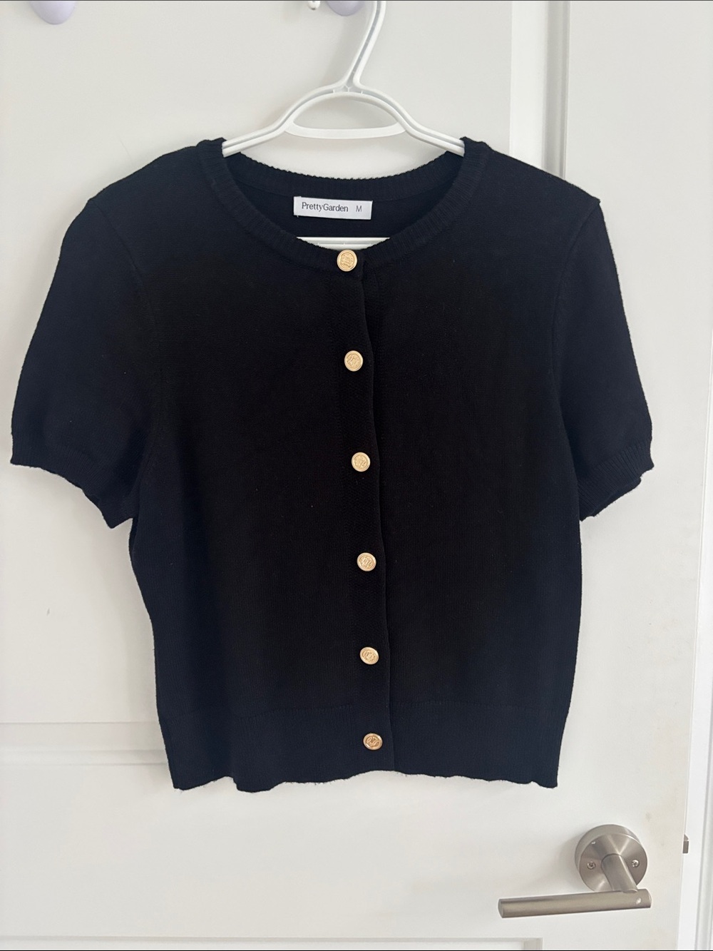 Women’s PrettyGarden Black Short-Sleeve Button Front Top